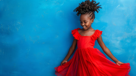 happy beautiful girl 7-9 years old. AI generatedの素材