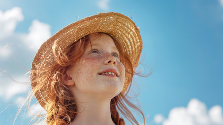 happy beautiful girl 7-9 years old. AI generatedの素材