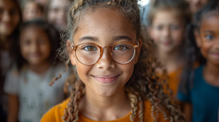 cheerful happy multi ethnic children playing and having fun. AI generatedの素材