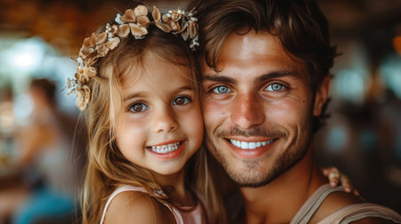 happy loving father hugging his little daughter. AI generatedの素材