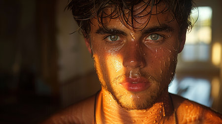 portrait of a handsome young man in casual clothes. AI generatedの素材