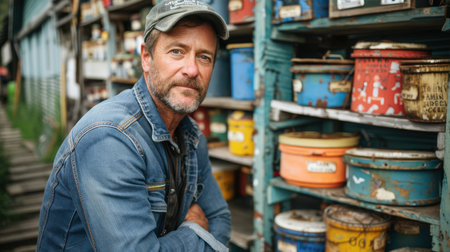 portrait of a handsome middle-aged man in casual clothes outdoors. AI generatedの素材