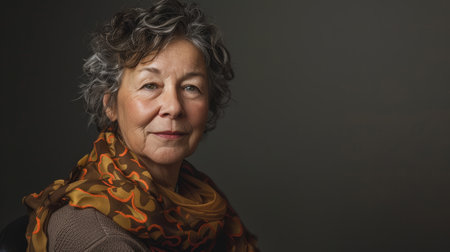 stunning beautiful and self confident best aged woman with gray hair looking into camera, portrait. Generative AI imageの素材