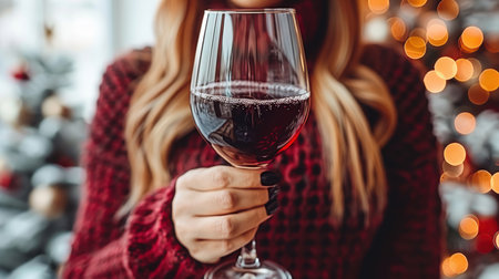 mature woman drinking wine at home. Old middle aged lady holding glass sit at kitchen table. the problem of female alcoholism, mental state and loneliness.の素材
