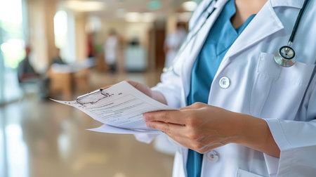 Woman, nurse and smile for healthcare, medical or consultation and assistance. Happy female doctor in nursing check, inspection or prescription advice inside hospitalの素材