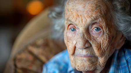 banner portrait of an elderly woman with short gray hair.の素材