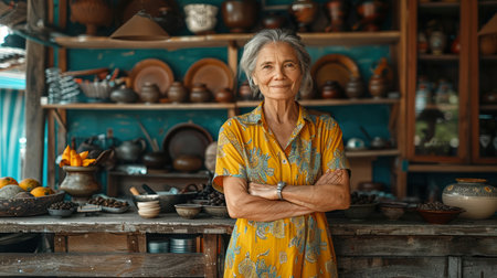 banner portrait of an elderly woman with short gray hair.の素材