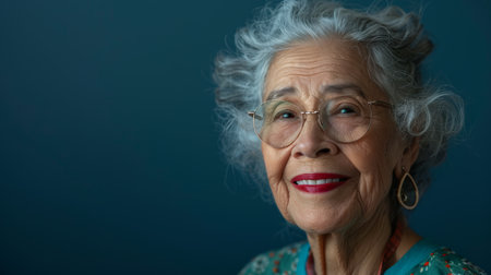 banner portrait of an elderly woman with short gray hair.の素材