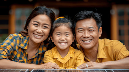 Fun, happy family home with love, support and laughing with parents and kid. Backyard, smile and moving of mother, father and young children together with bonding outdoor and real estateの素材