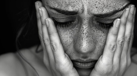 the woman suffers from depression and internal stress. The topic of mental health in societyの素材