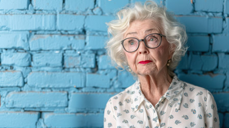 portrait of an elderly unhappy lonely woman of European type with short gray hairの素材