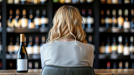 Beautiful young woman with glass and bottle of wine. lonely drinking woman as a social problem. Mental health and female alcoholism. AI generatedの素材