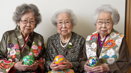 Overjoyed mature grey-haired Caucasian people have fun enjoy time together. happy elderly in living room, senior smiling and happy together to make activityの素材