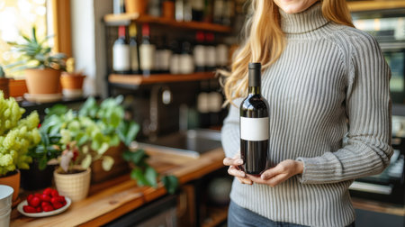 mature woman drinking wine at home. Old middle aged lady holding glass sit at kitchen table. the problem of female alcoholism, mental state and loneliness.の素材