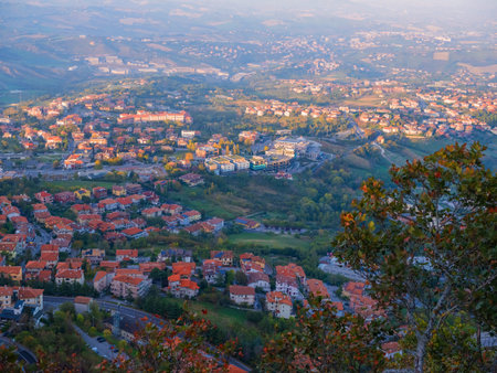 Republic of San Marino. 10/31/2022 ancient fortress on the mountain. The narrow streets are full of...
