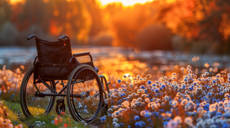 empty wheelchair inclusion in society, a person in a wheelchair feels lonely.の素材