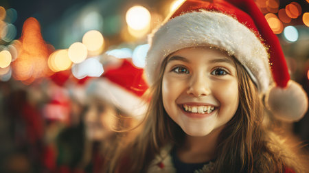 happy people celebrate New Year, celebrate Christmas. Holiday lights are burning. Fairytale atmosphereの素材