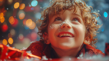 happy people celebrate New Year, celebrate Christmas. Holiday lights are burning. Fairytale atmosphereの素材