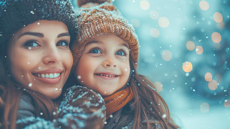 happy people celebrate New Year, celebrate Christmas. Holiday lights are burning. Fairytale atmosphereの素材