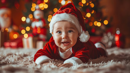 happy people celebrate New Year, celebrate Christmas. Holiday lights are burning. Fairytale atmosphereの素材