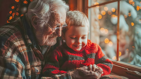 happy people celebrate New Year, celebrate Christmas. Holiday lights are burning. Fairytale atmosphereの素材