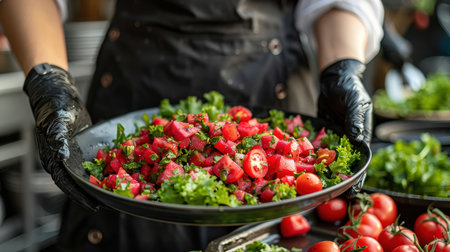 Fresh made Restaurant healthy food delivery in boxes for daily nutrition. bright appetizing variety of dishesの素材
