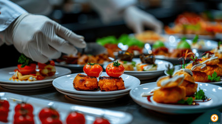 Fresh made Restaurant healthy food delivery in boxes for daily nutrition. bright appetizing variety of dishesの素材