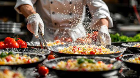 Fresh made Restaurant healthy food delivery in boxes for daily nutrition. bright appetizing variety of dishesの素材