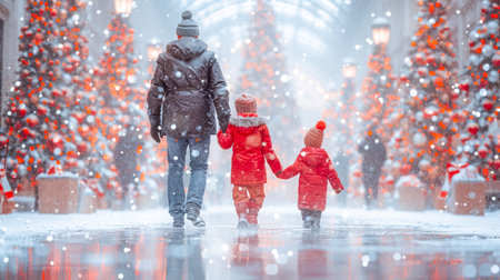 Portrait of happy family celebrating New Year while holding glass champagne and looking at camera.の素材