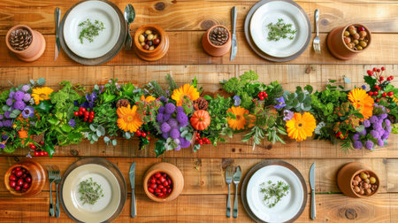 The table is elegantly set for celebrating Christmas or New Year. Lots of festive food, candles, beautiful plates and glasses of wine and champagneの素材