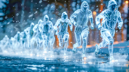 Blue futuristic background Man technology future lifestyle, digital marketing IOT internet of thing future AI chatbot technology smart device social networkの素材