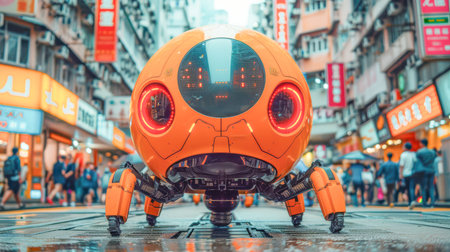 Futuristic Mechanized industry robot and robotic arms for assembly production. Concept of artificial intelligence for industrial revolution and automation manufacturing process.の素材