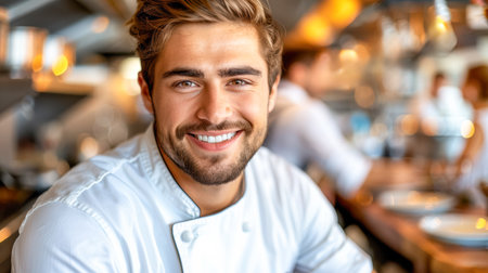 Luxury banquet Set dining table with white plates, glasses, and silverware ready for festiveの素材