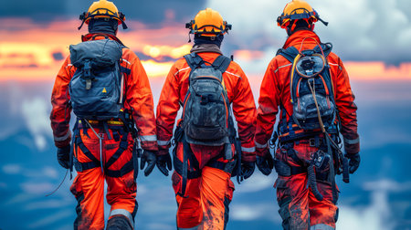 a team of professional paramedics rushes to help. People in red uniforms. Big special blurred ambulance car races through bustling streets of City, beacon of hope and help in times of need.の素材