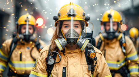a team of professional paramedics rushes to help. People in red uniforms. Big special blurred ambulance car races through bustling streets of City, beacon of hope and help in times of need.の素材