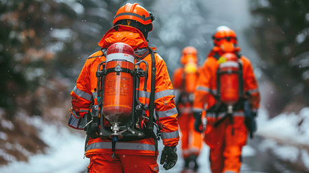 a team of professional paramedics rushes to help. People in red uniforms. Big special blurred ambulance car races through bustling streets of City, beacon of hope and help in times of need.の素材