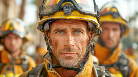 a team of professional paramedics rushes to help. People in red uniforms. Big special blurred ambulance car races through bustling streets of City, beacon of hope and help in times of need.の素材