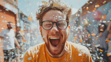 portrait of a smiling happy carefree man wearing stylish glassesの素材