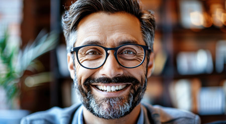 headshot portrait happy middle aged older man smiling bearded mature older maleの素材