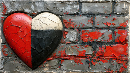 handmade hearts painted red and blue. vintage background for valentines day holidayの素材