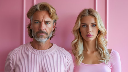 portrait of man and a woman. looking into each others eyes and appear to be in love. beautiful happy couple in love smartly dressed having fun togetherの素材