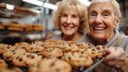 happy grandmother with grandchildren preparing cookies from dough and flour in the kitchen. Family values, two generations conceptの素材