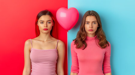 two carefree pretty girls hugging and laughing, having a good time. portrait of a happy lesbian coupleの素材