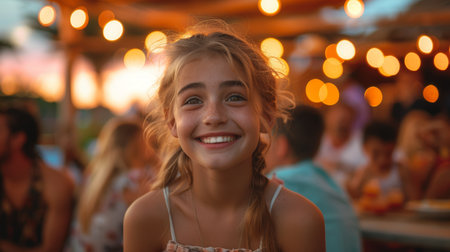 happy children running on meadow in summer in nature. AI generatedの素材