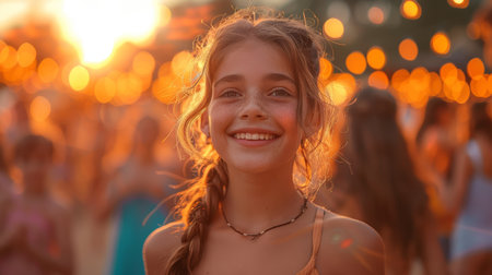happy children running on meadow in summer in nature. AI generatedの素材