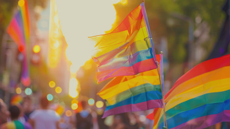 bright rainbow flag as a symbol of freedom and equality. AI generatedの素材