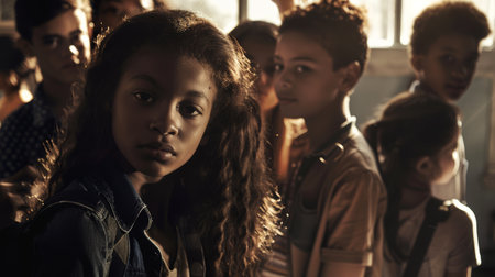 cheerful happy multi ethnic children playing and having fun. AI generatedの素材