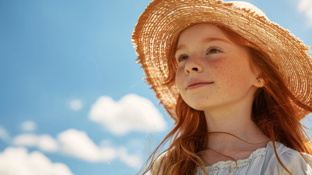 happy beautiful girl 7-9 years old. AI generatedの素材