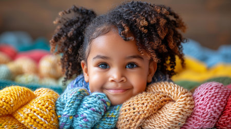 happy beautiful girl 7-9 years old. AI generatedの素材