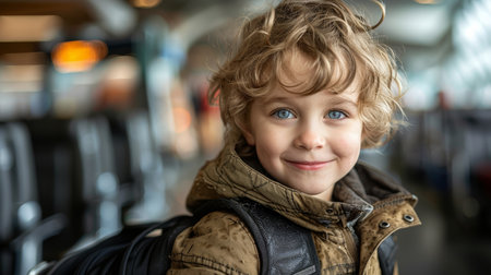 Cheerful smiling boy 7-9 years old. AI generatedの素材